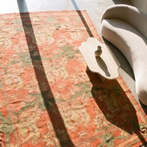 Antique Donegal - Arts & Crafts Room Size Coral Rug (SKU 21909) - styled overhead view