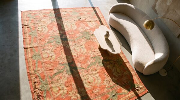 Antique donegal - arts & crafts room size coral rug 2 Antique donegal - arts & crafts room size coral rug (sku 21909) - styled overhead view