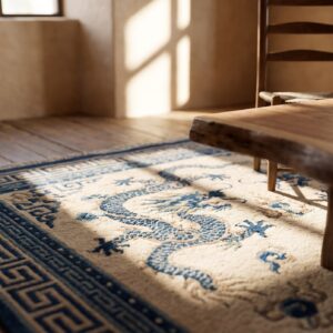 Antique Dragon Cloud band Chinese Peking Small Scatter Size Wool Rug (SKU 21913) - in-room detail