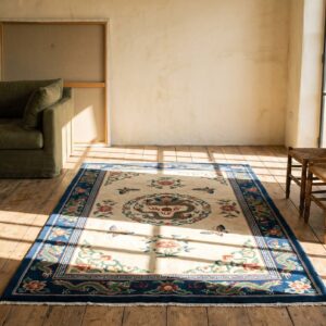 Antique Dragon Design Ivory Chinese Horse Saddle Cover Wool Rug (SKU 22491) - room view