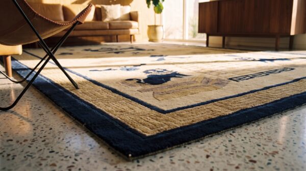 Dragon and foo dog chinese lion antique peking small scatter size wool blue ivory rug 9 Dragon and foo dog chinese lion antique peking small scatter size wool blue ivory rug (sku 24523) - in-room detail