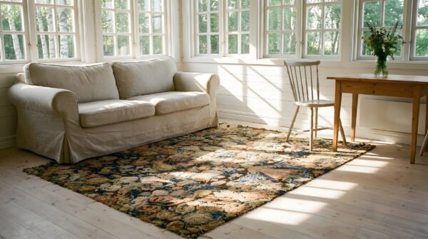 Antique early 18th century floral english needlepoint square rug 10 Antique early 18th century floral english needlepoint square rug (sku 24314) - room view