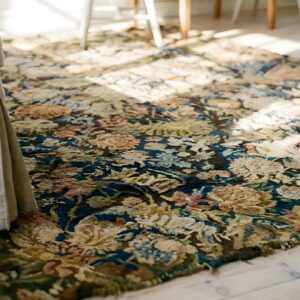 Antique Early 18th Century Floral English Needlepoint Square Rug (SKU 24314) - in-room detail