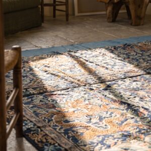 Antique Early 19th Century Blue Chinese Cloud Band Dragon Design Silk Textile (SKU 22340) - in-room detail