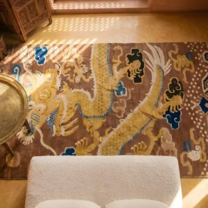Antique Early 19th Century Chinese Dragon Cloud Band Peking Pillar Hallway Runner Rug (SKU 23492) - styled overhead view