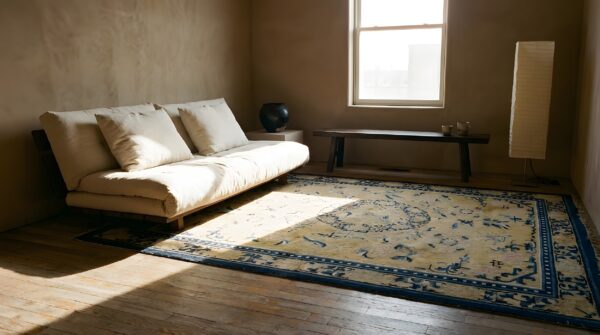 Early 19th century floral antique yellow chinese ningxia rug 7 Early 19th century floral antique yellow chinese ningxia rug (sku 25828) - room view