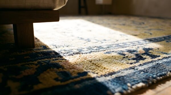 Early 19th century floral antique yellow chinese ningxia rug 8 Early 19th century floral antique yellow chinese ningxia rug (sku 25828) - in-room detail