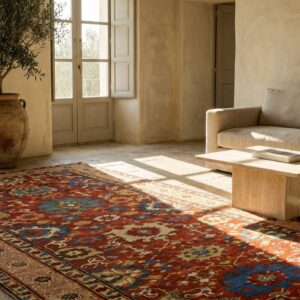 Antique Early 19th Century Red Tribal Caucasian Kuba Kufic Border Hallway Runner Rug (SKU 19288) - room view