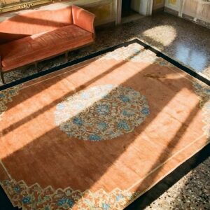 Early 20th Century Chinese Peking Carpet 9'×11'8" Hand-Knotted Wool (SKU 25678) - styled overhead view