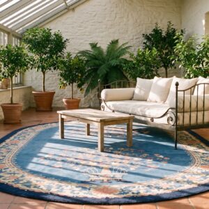 Antique Early 20th Century Light Blue Chinese Peking Oval Rug (SKU 23275) - room view