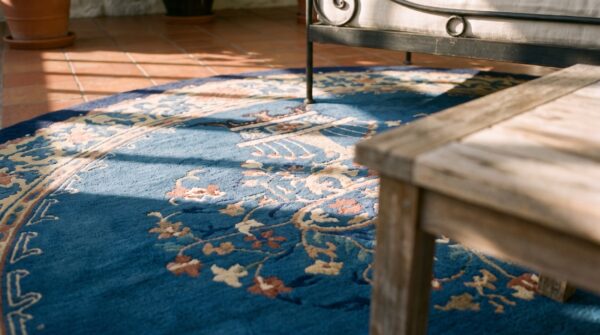Antique early 20th century light blue chinese peking oval rug 8 Antique early 20th century light blue chinese peking oval rug (sku 23275) - in-room detail
