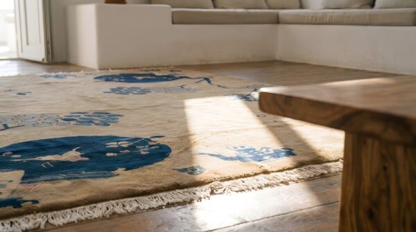 Early 20th century light color open field chinese art deco room size rug 8 Early 20th century light color open field chinese art deco room size rug (sku 22170) - in-room detail
