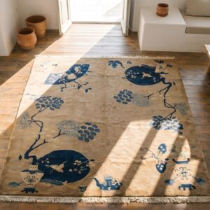 Early 20th Century Light Color Open Field Chinese Art Deco Room Size Rug (SKU 22170) - styled overhead view