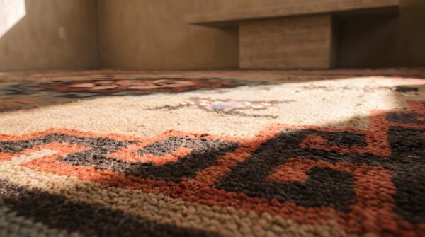 Antique early 20th century square mongolian animal design carpet 8 Antique early 20th century square mongolian animal design carpet (sku 23088) - in-room detail