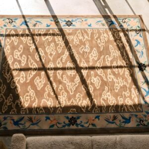 Earth Tone Allover Cloud Band Antique Chinese Bird Of Paradise Design Peking Rug (SKU 23133) - styled overhead view