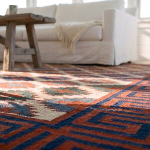 Earth Tone Color Tribal Geometric Design Antique Cotton Dhurrie Kilim Rug (SKU 24151) - in-room detail