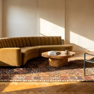 Earthy Brown Antique Tribal Geometric NW Persian Kurdish Rug (SKU 19480) - room view