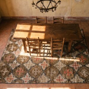 Earthy Antique Late 19th Century American Folk Art Design Hooked Area Rug (SKU 19724) - styled overhead view
