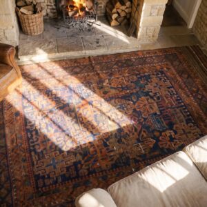 Earthy Antique Late 19th Century Tribal Geometric Afghan Baluch Rug (SKU 21639) - styled overhead view