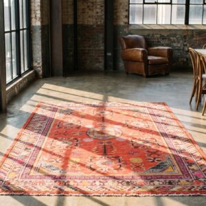 Antique East Turkestan Coral Pomegranate Design Wool Hand Knotted Pile 1920s Khotan Rug (SKU 23131) - room view