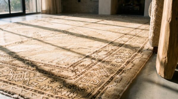 Antique east turkestan geomatic pattern light color khotan rug 7 Antique east turkestan geomatic pattern light color khotan rug (sku 19648) - in-room detail