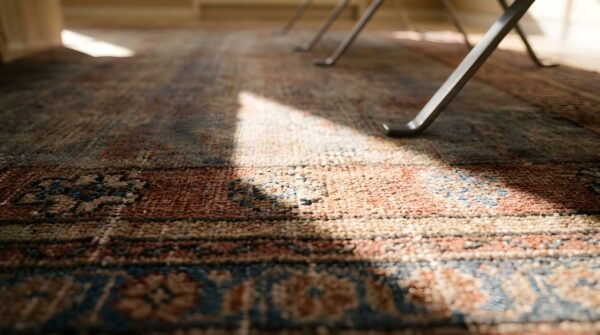 Antique east turkestan pomegranate design wool pile hand knotted khotan yarkand rug 10 Antique east turkestan pomegranate design wool pile hand knotted khotan yarkand rug (sku 23805) - in-room detail