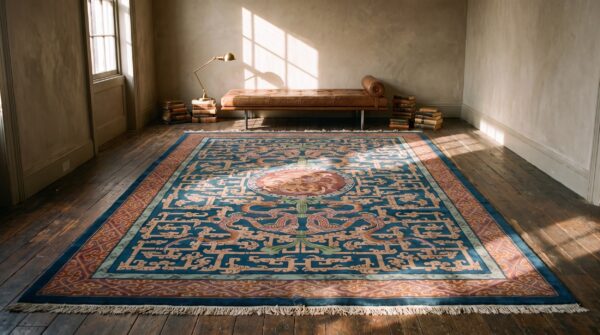 Antique elaborate chinese dragon design room size art deco carpet (sku 22623) - room view