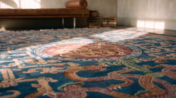 Antique elaborate chinese dragon design room size art deco carpet (sku 22623) - in-room detail