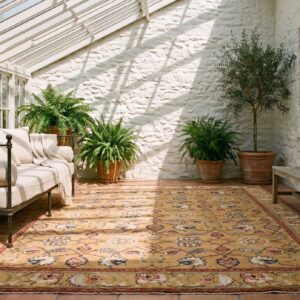 Antique English Axminster Carpet 12'×14' Camel & Ivory, Mughal-Inspired Design, Mid-18th Century, Circa 1750 (SKU 19652) - room view