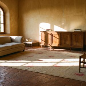 Antique English Needlepoint Carpet 8'2"×10'3" Ivory Four-Star Design, Circa 1920 (SKU 17935) - room view