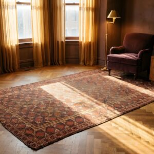 Antique Ersari Beshir Coral Central Asian Tribal Geometric Knotted Wool Rug (SKU 24969) - room view
