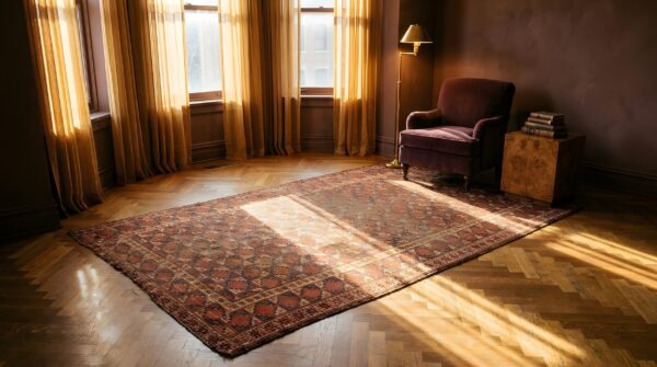Antique ersari beshir coral central asian tribal geometric knotted wool rug 10 Antique ersari beshir coral central asian tribal geometric knotted wool rug (sku 24969) - room view