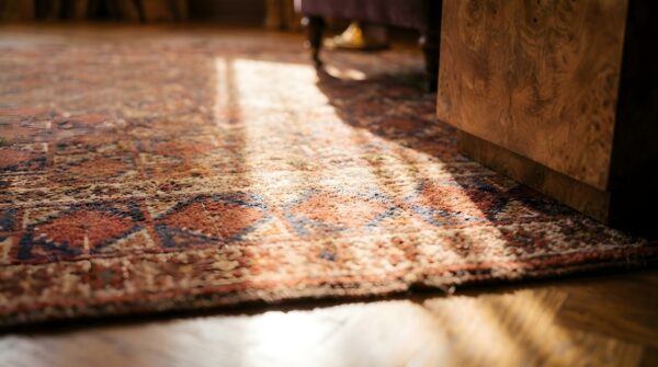 Antique ersari beshir coral central asian tribal geometric knotted wool rug 11 Antique ersari beshir coral central asian tribal geometric knotted wool rug (sku 24969) - in-room detail