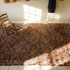 Antique Ersari - Beshir Hallway Runner Wool Blue , Coral Rug (SKU 2519) - styled overhead view