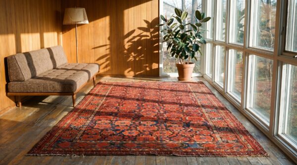 Antique ersari - beshir persian knotted coral rug (sku 19957) - room view