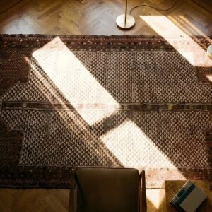 Antique Ersari - Beshir Turkmenistan Knotted Rug (SKU 25326) - styled overhead view