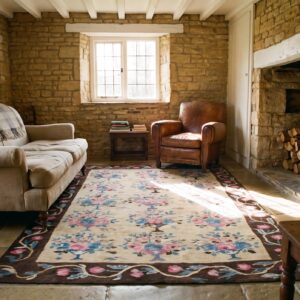 Antique European Bessarabian Rug 4'7"×6'7" Yellow/Blue/Pink Flat-Weave, Circa 1890 (SKU 18237) - room view