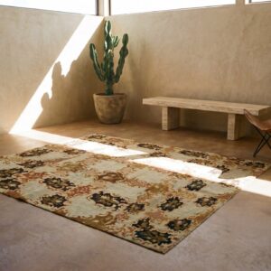 European Cream and Brown Color Floral Design Antique English Needlepoint Rug (SKU 18494) - room view
