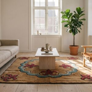 Antique European Fleur De Lis Design Square American Hooked Rug (SKU 17170) - room view