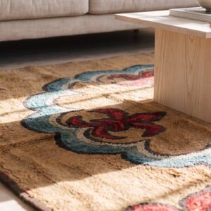 Antique European Fleur De Lis Design Square American Hooked Rug (SKU 17170) - in-room detail