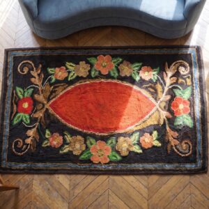 Antique European Floral Design American Hooked Rug (SKU 17252) - styled overhead view