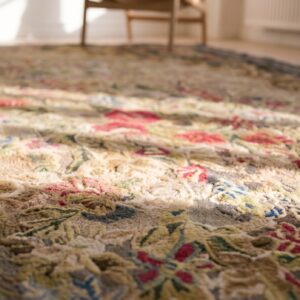 European Floral Pattern Antique Earthy American Hooked Rug (SKU 18623) - in-room detail