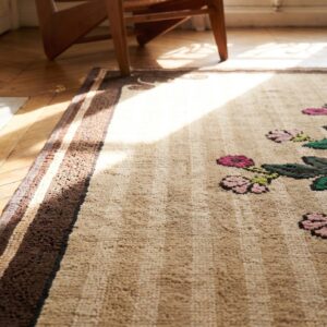 Antique European Influenced Floral Pattern American Hooked Rug (SKU 17739) - in-room detail