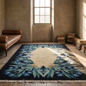 Exciting Artistic Floral Geometric Pattern Antique Small Chinese Art Deco Wool Rug (SKU 21902) - room view