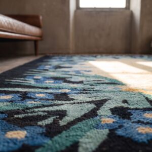 Exciting Artistic Floral Geometric Pattern Antique Small Chinese Art Deco Wool Rug (SKU 21902) - in-room detail