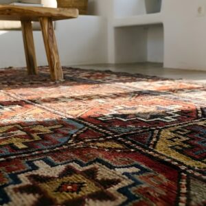 Exciting Bold Tribal Geometric Grid Pattern Antique Caucasian Moghan Rug (SKU 22876) - in-room detail