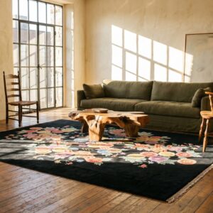Exciting Colorful Floral Design Black Antique Chinese Art Deco Rug (SKU 21572) - room view