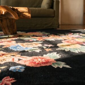 Exciting Colorful Floral Design Black Antique Chinese Art Deco Rug (SKU 21572) - in-room detail