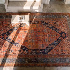 Exciting Happy Coral Antique Oversized Persian Bidjar Carpet (SKU 20266) - styled overhead view