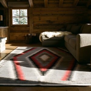 Exciting Tribal Geometric Diamond Design Antique Gray Native American Navajo Flatweave Rug (SKU 25456) - room view